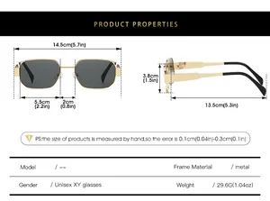 Size chart showing dimensions for vintage polygonal metal sunglasses with technical specs