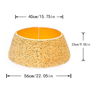 Sequin Christmas tree collar dimensions showing 40cm top and 56cm base in gold finish