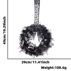 Ghirlanda di Halloween in tinsel nero con teschi dimensioni 49x29cm peso 108g