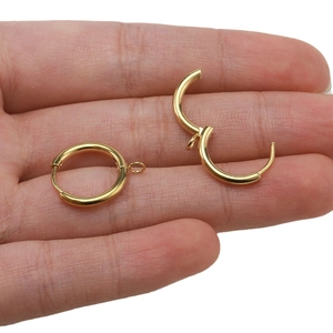 18K gold-plated stainless steel 16mm hoop earrings shown in open and closed views