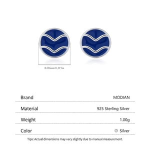 Moderne s925 Sterling Silber Ohrstecker mit blauem Wellenmuster und 8mm Durchmesser