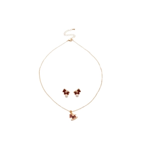 Elegant gold plated horse jewelry set with red pendant and white pearls for women