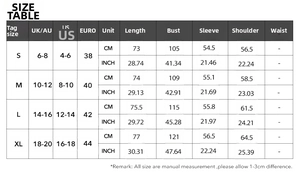 Detailed size chart for women's plaid long-sleeve casual shirt jacket with measurements