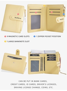 Detailed interior of yellow wallet featuring nine card slots and a secure coin pocket