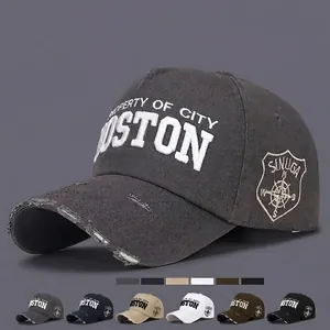 Boston 3D Embroidery Baseball Cap Cotton Distressed Worn Retro Sun Protection Adjustable Outdoor Hat For Men Women