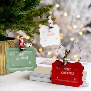 Christmas Hanging Plaque Welcome Sign Resin Metal Santa Snowman Reindeer Merry Christmas Door Wall Holiday Home Decor