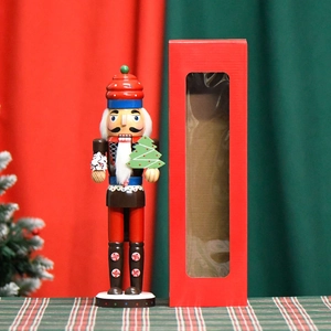 38cm Wooden Gingerbread Chef Nutcracker with Mini Christmas Tree and Red Gift Box