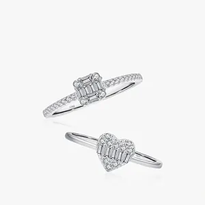 925 Sterling Silver Ring Sparkling Heart Square Zircon Inlaid Minimalist Elegant Daily Jewelry Gift For Women
