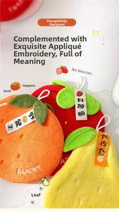 Detail of hanging fruit-shaped coral fleece hand towels with soft embroidered textures