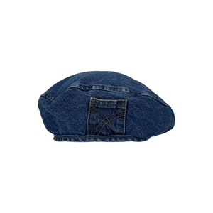 Berretto in denim blu scuro lavato retrò con design a tasca per donna in stile vintage