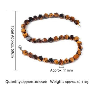 50cm natural faceted tiger eye stone beaded necklace with lobster clasp and 11mm beads