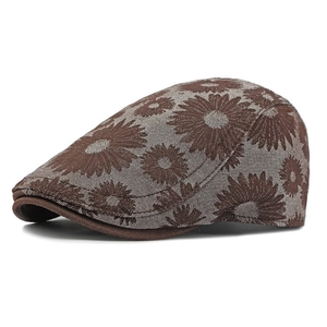 Béret rétro britannique à motif floral marron pour la mode automne et hiver
