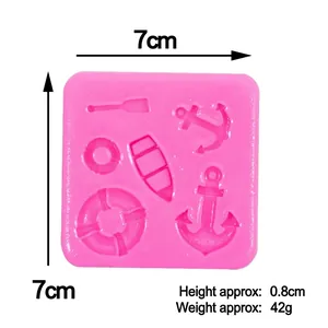 Moule en silicone rose motifs marins avec ancre et bouée, taille 7x7cm