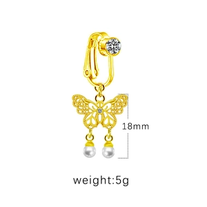 Détail macro du clip de nombril papillon en cristal avec taille 18mm et poids 5g