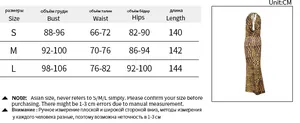 Detailed size guide table for backless leopard print beach maxi dress with cm measurements