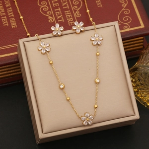 Elegant gold-plated flower jewelry set with colorful zircon petals and matching earrings
