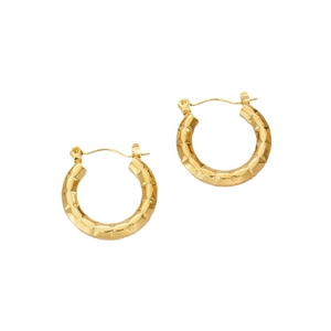 18K gold plated titanium steel hoop earrings with geometric diamond cut texture