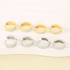 Luxe gold and silver stainless steel huggie earrings with sparkling crystals for women
