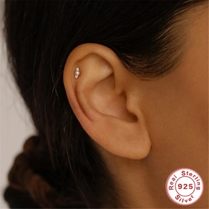 Gold S925 sterling silver butterfly ear stud with pearls and crystals on female ear