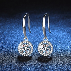 925 Sterling Silver Moissanite Halo Drop Hook Earrings For Women Round Cut Sparkling Gemstone Elegant Wedding Jewelry Gift With GRA Certificate