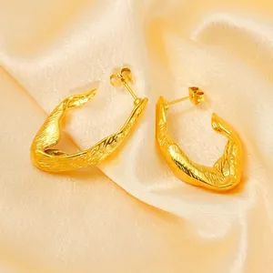 Boucles D'Oreilles Irrégulières À Texture Fondue Acier Inoxydable Plaqué Or 18K Bijoux Vintage Géométriques Pour Femmes