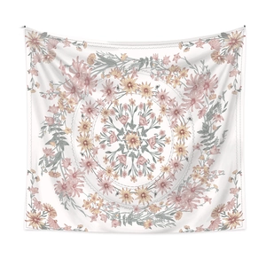 Mandala floral wall tapestry in soft pink and yellow colors for room decoration