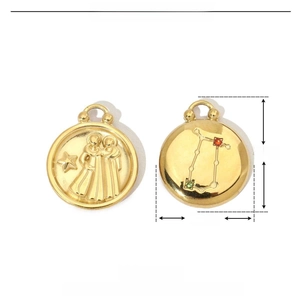 14K gold plated stainless steel Gemini zodiac pendant with rhinestones and dimensions
