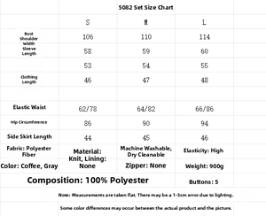 Size chart for jacquard knit set showing detailed dimensions for S M and L sizes