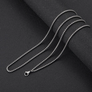 Silver stainless steel box chain necklace for men and women with secure lobster clasp