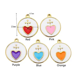 Colorful round heart enamel pendants in stainless steel gold frame with 23mm diameter