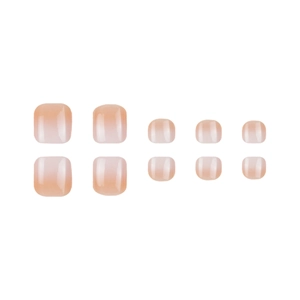 Peach gradient press-on toenails with glossy finish for a French minimalist style
