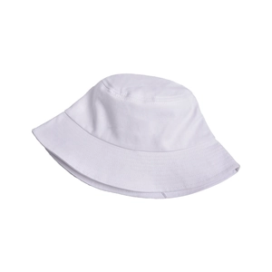 Detail of pure white cotton sun hat showing wide brim and neat reinforced stitching