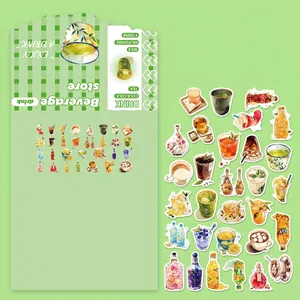 Detail of 30pcs waterproof vintage Korean aesthetic stickers with realistic drinks and sodas