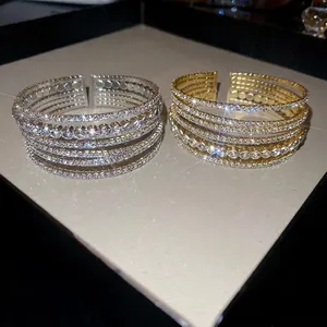 Geometric Multi Layer Open Cuff Bracelet Copper Micro Pave Rhinestone Exquisite Luxury Elegant Fashion Jewelry For Women