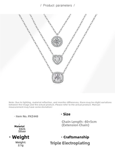 Detailed view of S925 silver heart, round and square pendant necklaces with cubic zirconia