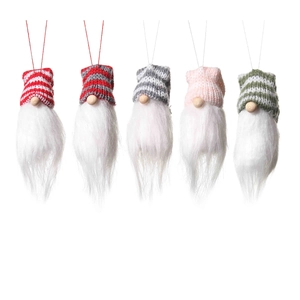 5-piece set of knitted Christmas gnome ornaments with striped hats and wooden noses