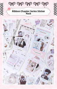 Macro detail of ballet-style ribbon stickers with French aesthetic and pearl accents