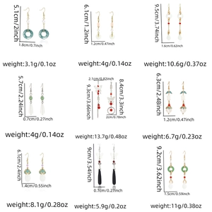 Detailed size and weight chart for butterfly pearl tassel earrings in nine styles
