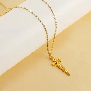Cross Sword Pendant Necklace 18K Gold Plated Stainless Steel Vintage Dagger Clavicle Chain Jewelry For Women Men