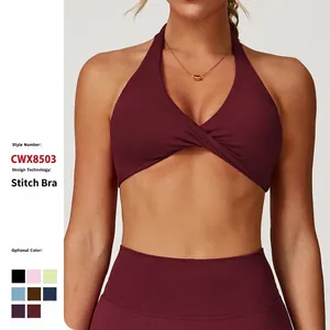 Soutien Gorge de Sport Dos Nu Torsadé Devant Haute Élasticité Nylon Élasthanne Yoga Crop Top