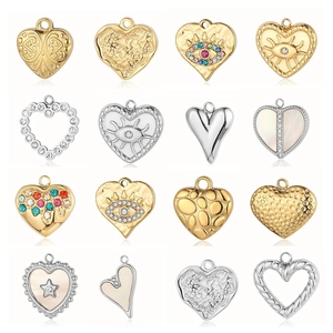 Heart Evil Eye Pendant Stainless Steel Shell Zircon DIY Jewelry Accessories For Necklace Making French Retro Style