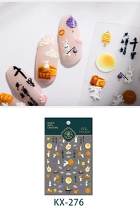 Macro view of 5D embossed nail stickers featuring Mid-Autumn moon and rabbit motifs