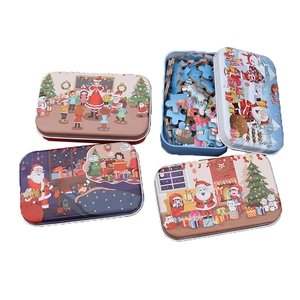 60-piece Christmas jigsaw puzzle for kids in a portable decorative tin gift box
