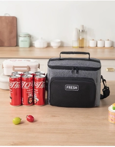 Detail of insulated lunch bag with thick aluminum foil lining and a large storage capacity