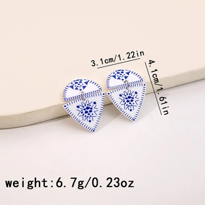 Blue and white porcelain style earrings dimensions 3.1cm by 4.1cm and 6.7g weight