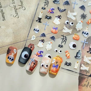 Halloween nail stickers with ghosts and pumpkins, self-adhesive festive nail art decals