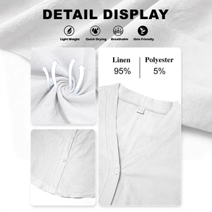 Light gray men's knit cardigan shirt with buttons and detailed linen fabric texture view