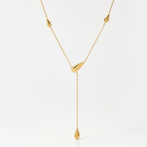 Élégant collier en Y doré en acier inoxydable avec pendentifs en forme de gouttes
