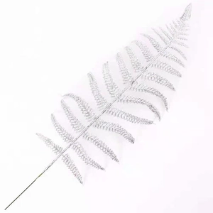 Sparkly silver glitter artificial fern leaf branch for Christmas tree home decoration