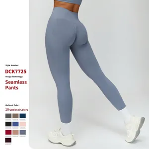 Women High Waist Seamless Yoga Pants Tummy Control Butt Lift Workout Leggings Ribbed Waistband Running Gym Fitness Bottoms